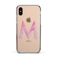 Personalised Unicorn Marble Initial Clear Custom Apple iPhone Xs Impact Case Black Edge on Gold Phone