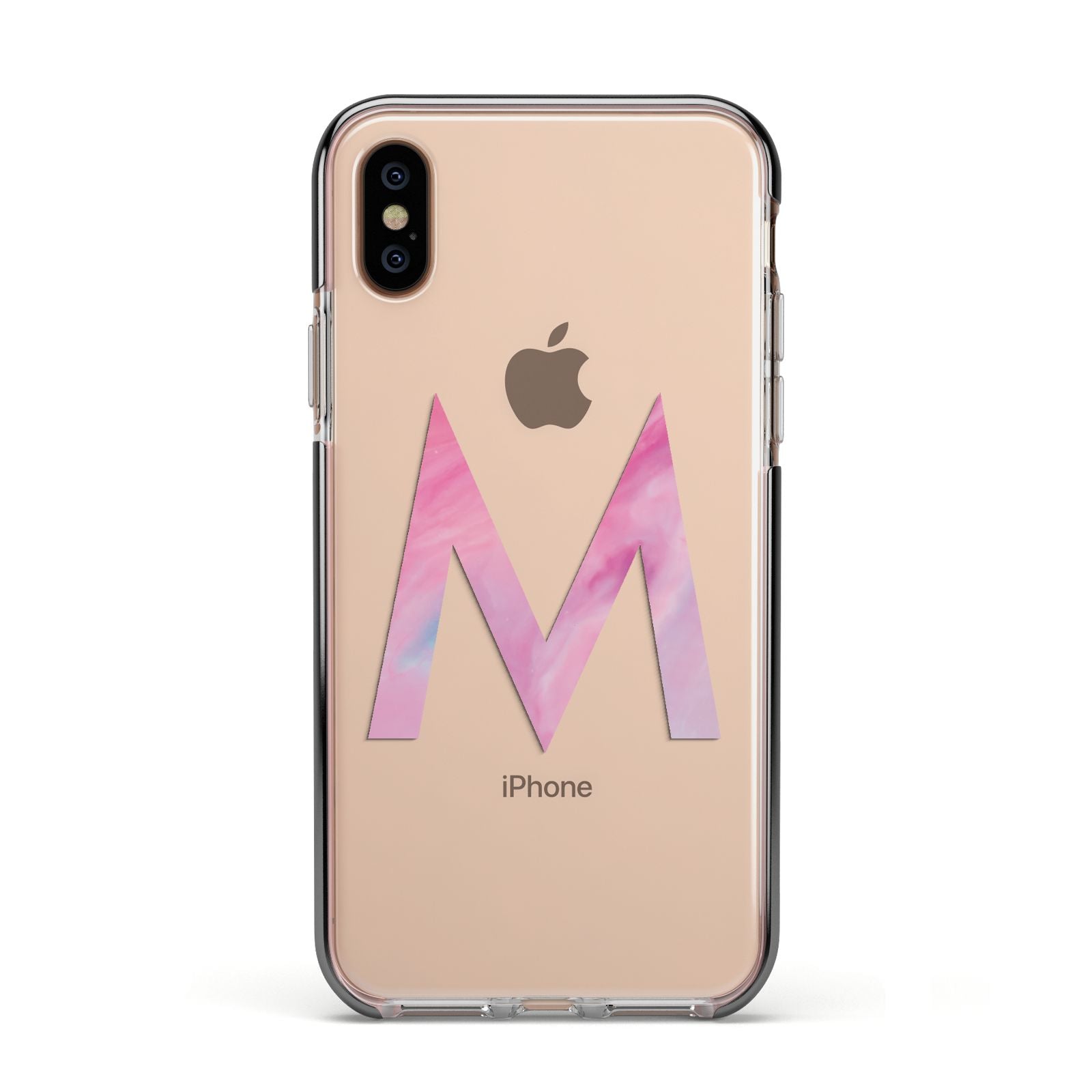 Personalised Unicorn Marble Initial Clear Custom Apple iPhone Xs Impact Case Black Edge on Gold Phone