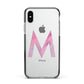 Personalised Unicorn Marble Initial Clear Custom Apple iPhone Xs Impact Case Black Edge on Silver Phone