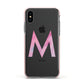 Personalised Unicorn Marble Initial Clear Custom Apple iPhone Xs Impact Case Pink Edge on Black Phone