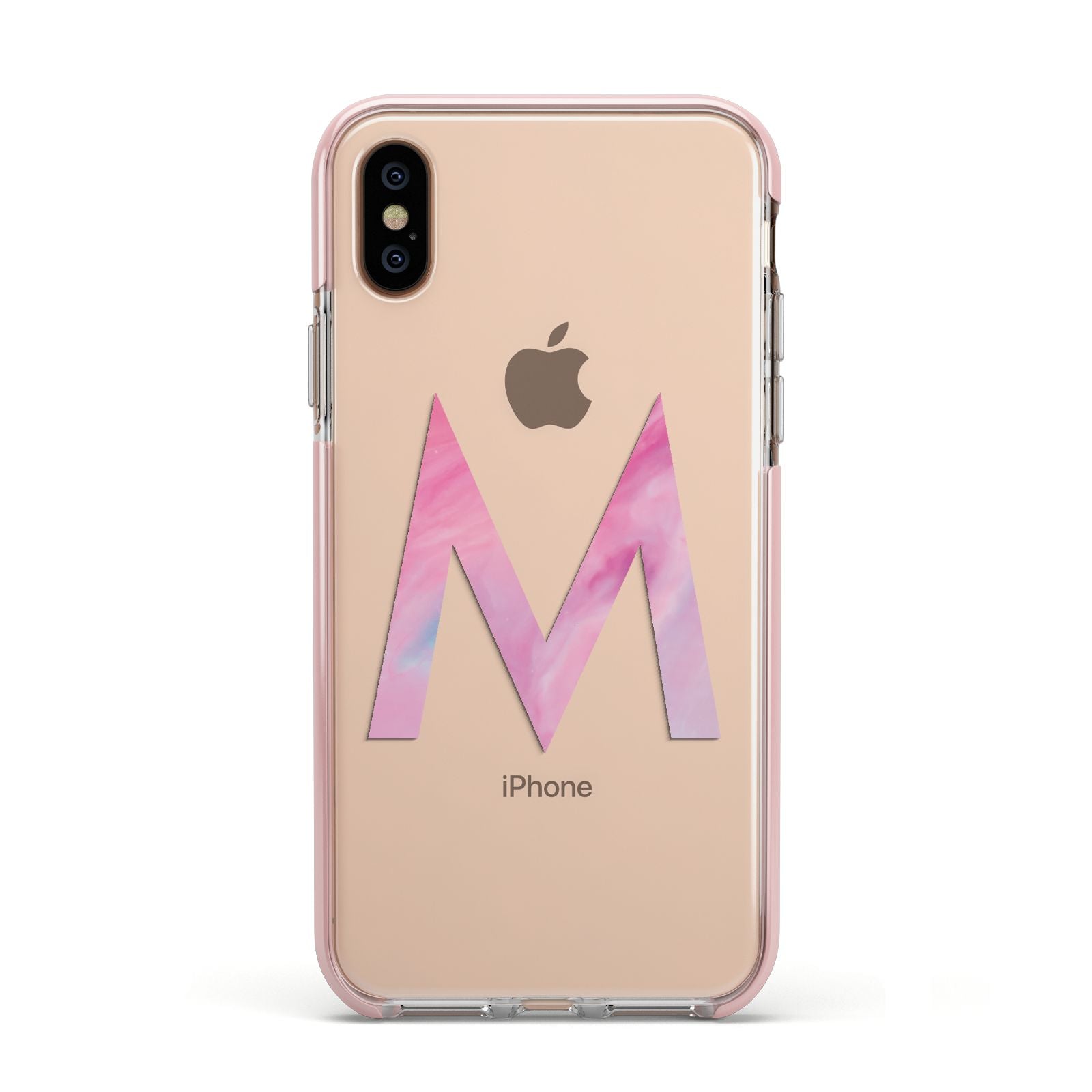 Personalised Unicorn Marble Initial Clear Custom Apple iPhone Xs Impact Case Pink Edge on Gold Phone