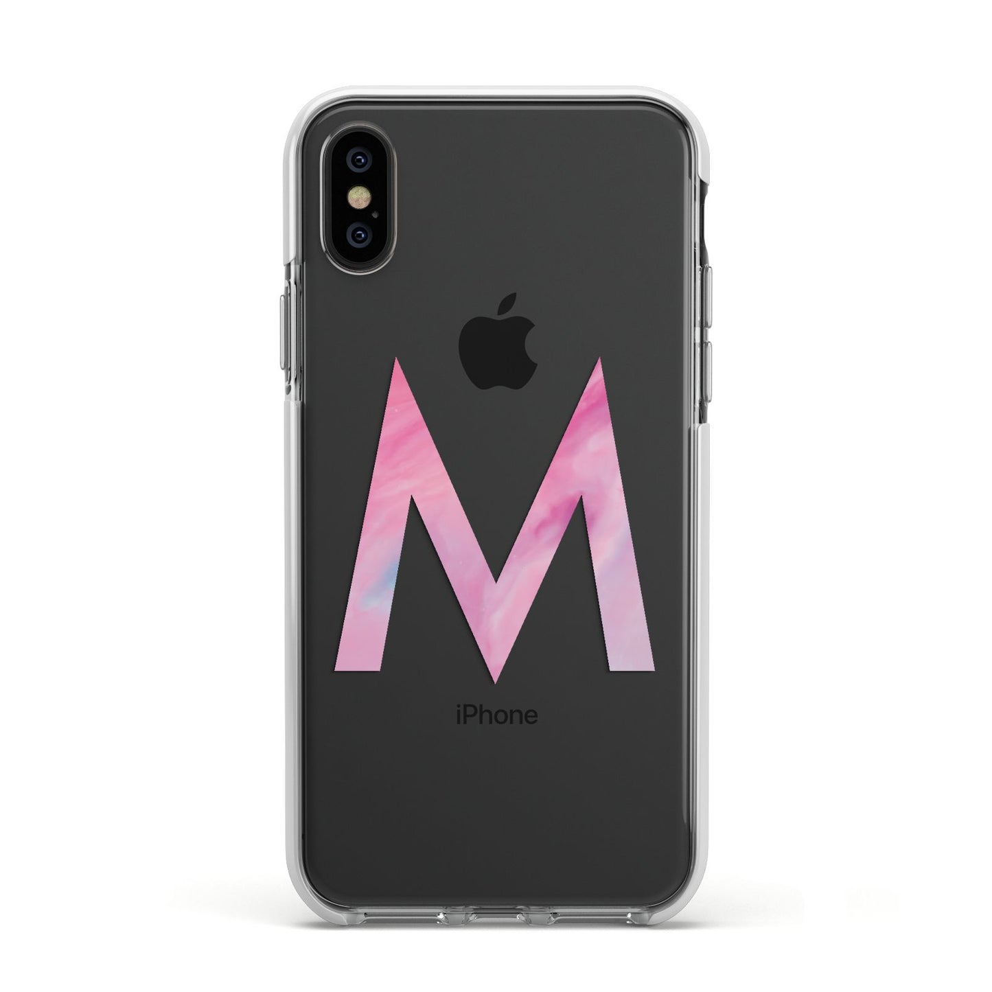 Personalised Unicorn Marble Initial Clear Custom Apple iPhone Xs Impact Case White Edge on Black Phone