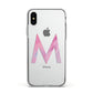 Personalised Unicorn Marble Initial Clear Custom Apple iPhone Xs Impact Case White Edge on Silver Phone