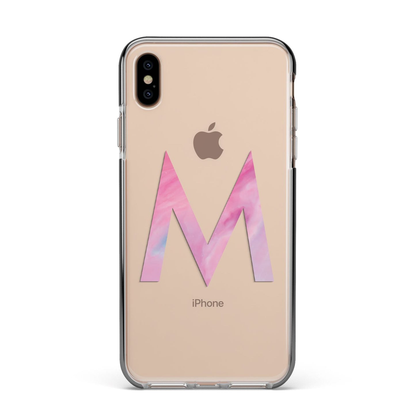 Personalised Unicorn Marble Initial Clear Custom Apple iPhone Xs Max Impact Case Black Edge on Gold Phone