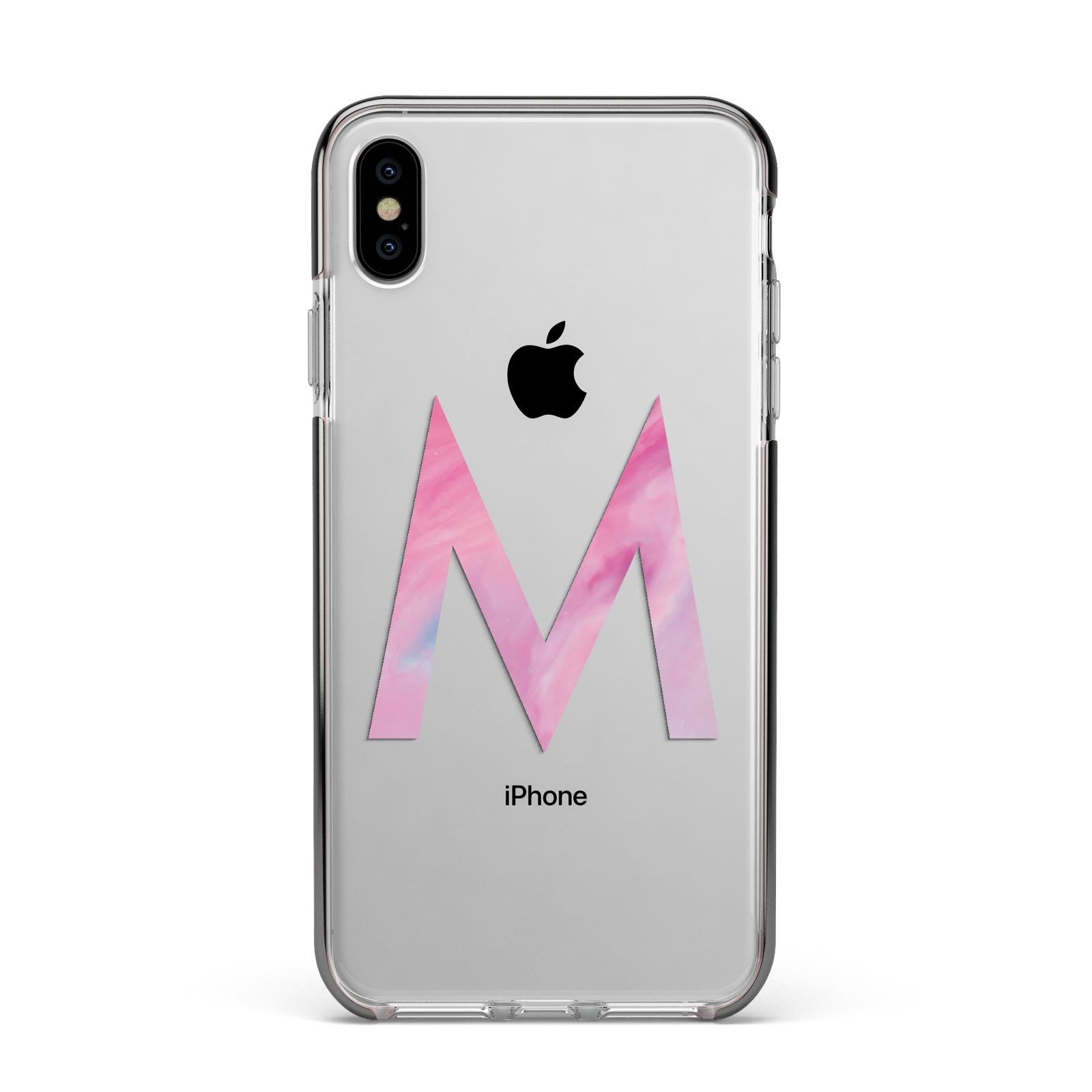 Personalised Unicorn Marble Initial Clear Custom Apple iPhone Xs Max Impact Case Black Edge on Silver Phone
