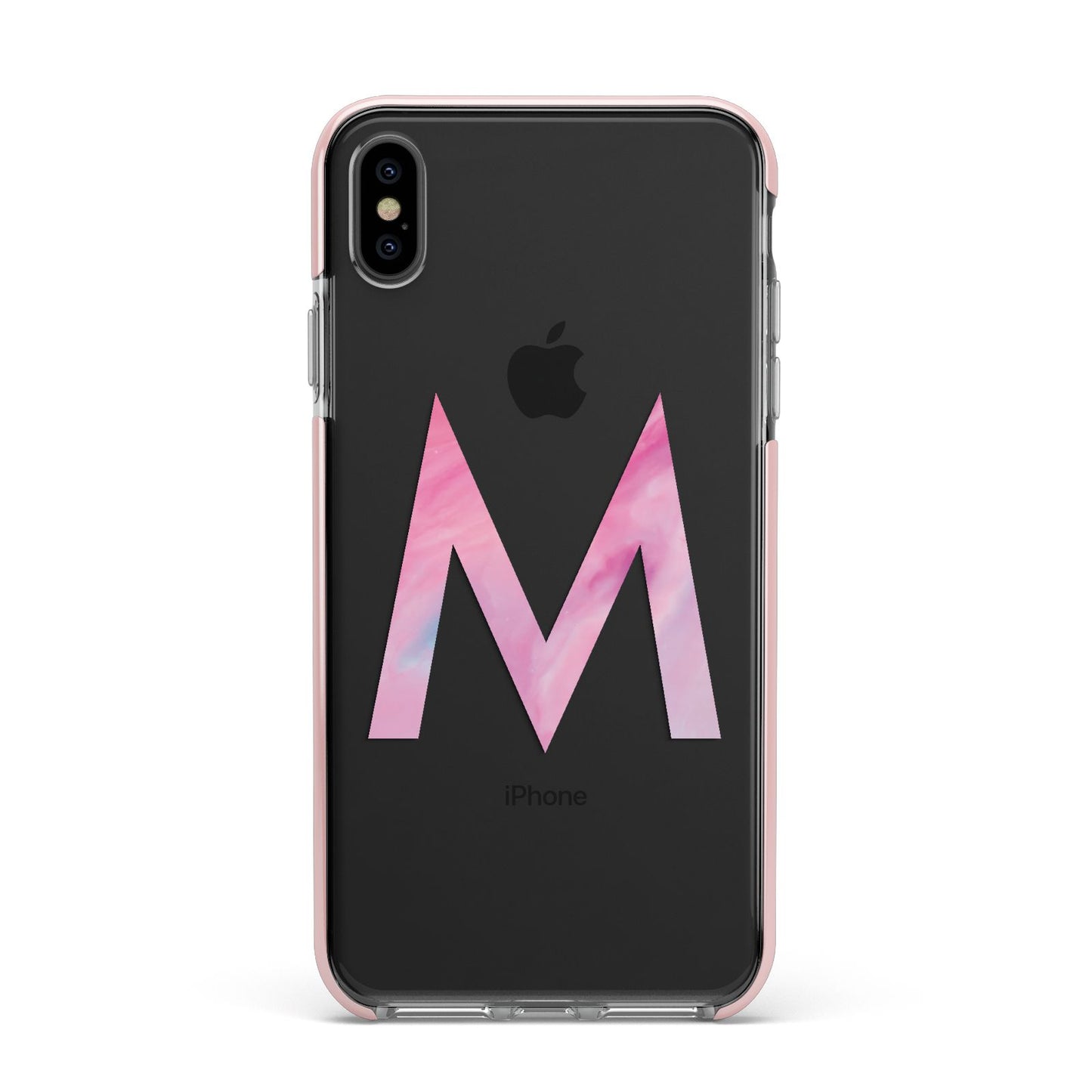 Personalised Unicorn Marble Initial Clear Custom Apple iPhone Xs Max Impact Case Pink Edge on Black Phone