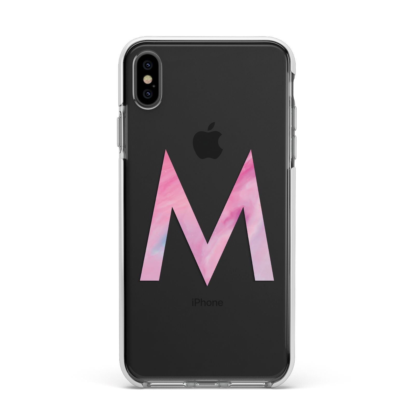 Personalised Unicorn Marble Initial Clear Custom Apple iPhone Xs Max Impact Case White Edge on Black Phone