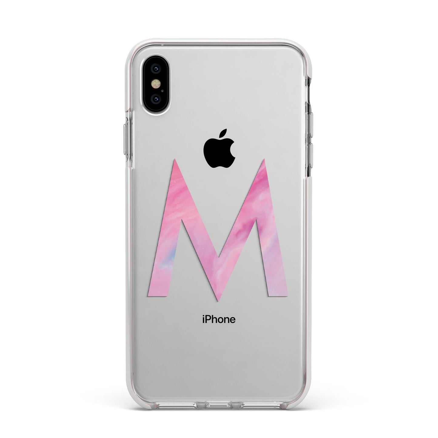 Personalised Unicorn Marble Initial Clear Custom Apple iPhone Xs Max Impact Case White Edge on Silver Phone