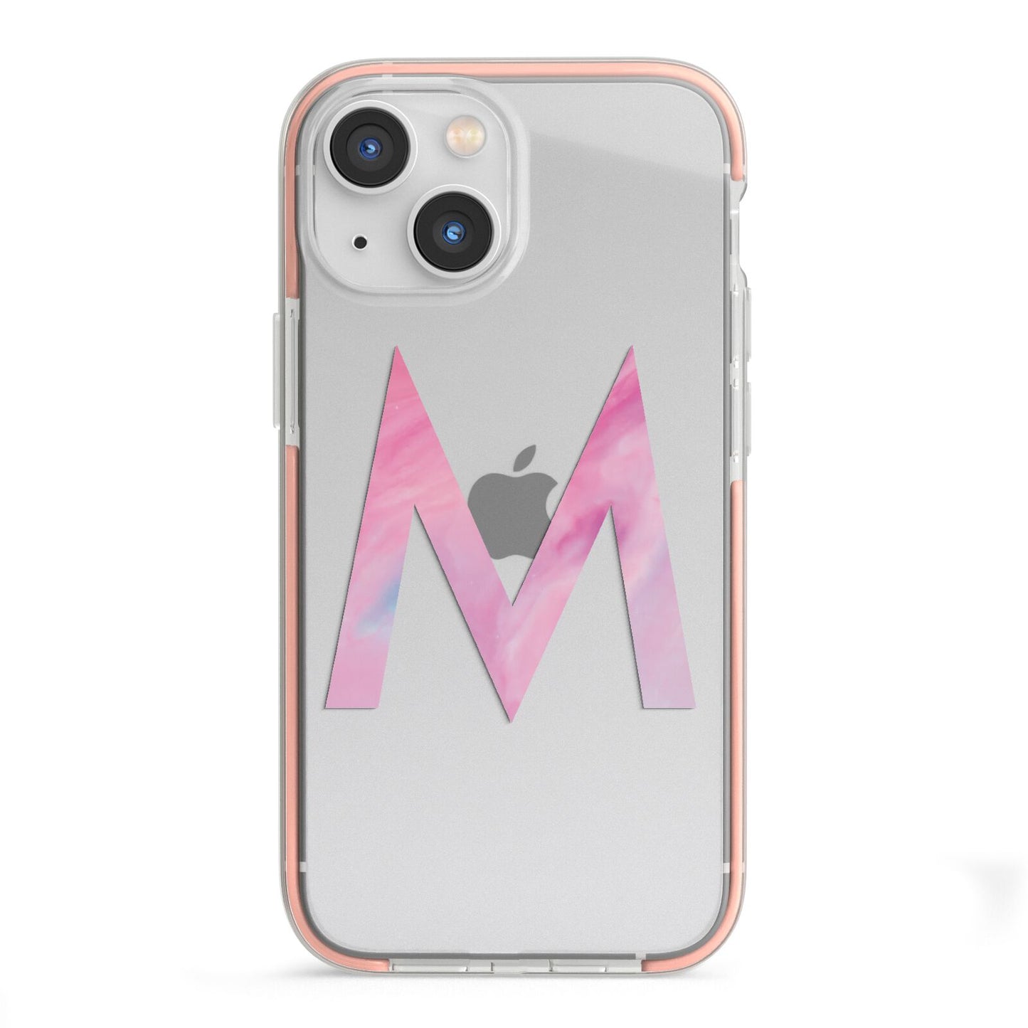 Personalised Unicorn Marble Initial Clear Custom iPhone 13 Mini TPU Impact Case with Pink Edges