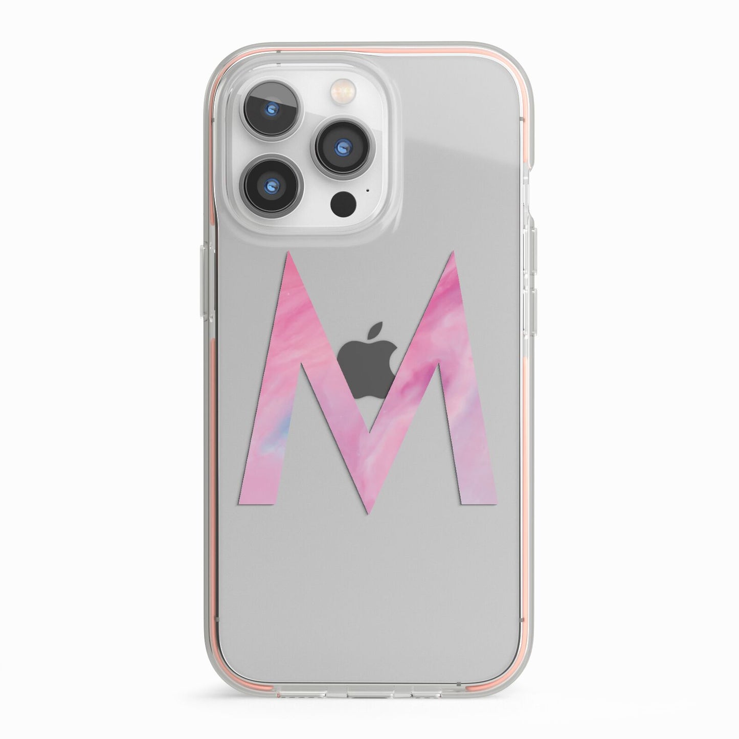 Personalised Unicorn Marble Initial Clear Custom iPhone 13 Pro TPU Impact Case with Pink Edges