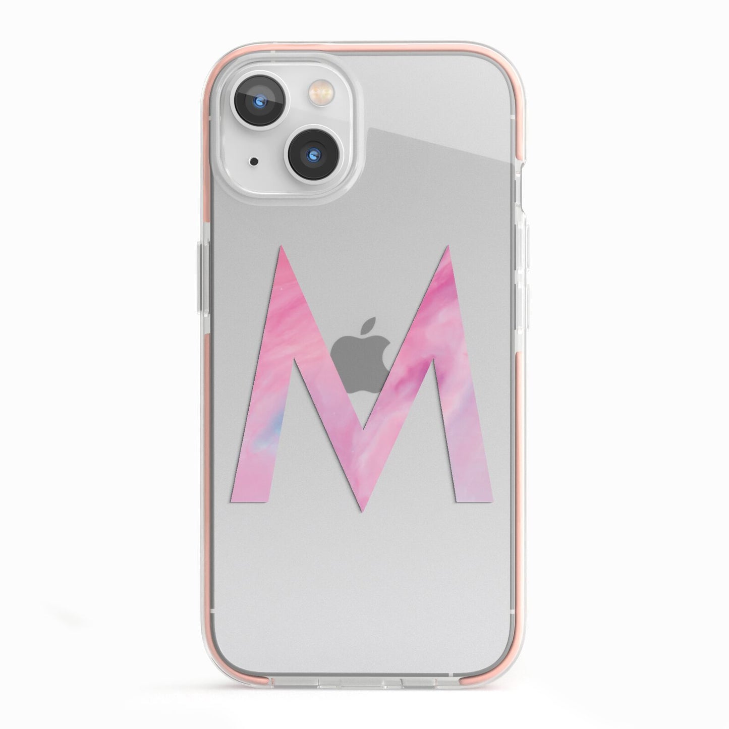 Personalised Unicorn Marble Initial Clear Custom iPhone 13 TPU Impact Case with Pink Edges