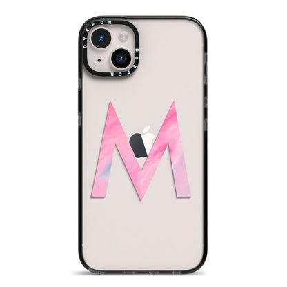 Personalised Unicorn Marble Initial Clear Custom iPhone 14 Plus Black Impact Case on Silver phone
