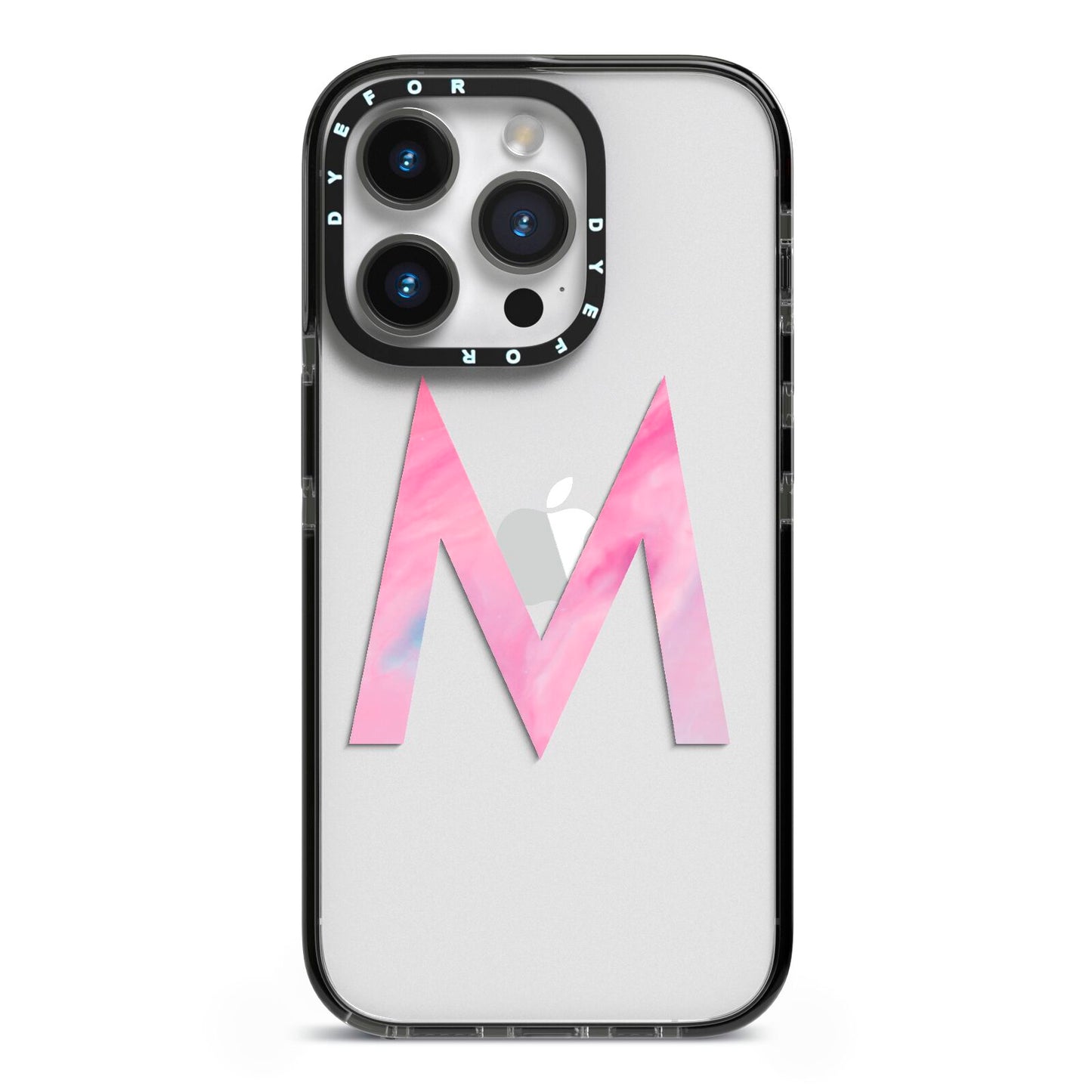 Personalised Unicorn Marble Initial Clear Custom iPhone 14 Pro Black Impact Case on Silver phone