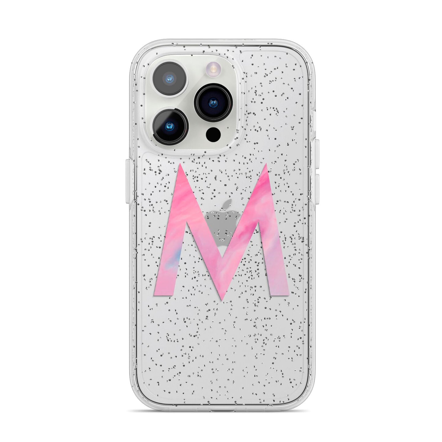 Personalised Unicorn Marble Initial Clear Custom iPhone 14 Pro Glitter Tough Case Silver