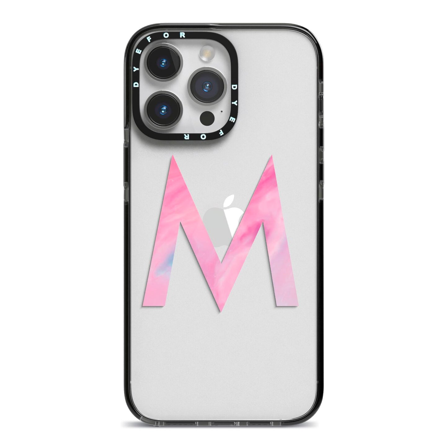 Personalised Unicorn Marble Initial Clear Custom iPhone 14 Pro Max Black Impact Case on Silver phone