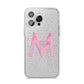 Personalised Unicorn Marble Initial Clear Custom iPhone 14 Pro Max Glitter Tough Case Silver