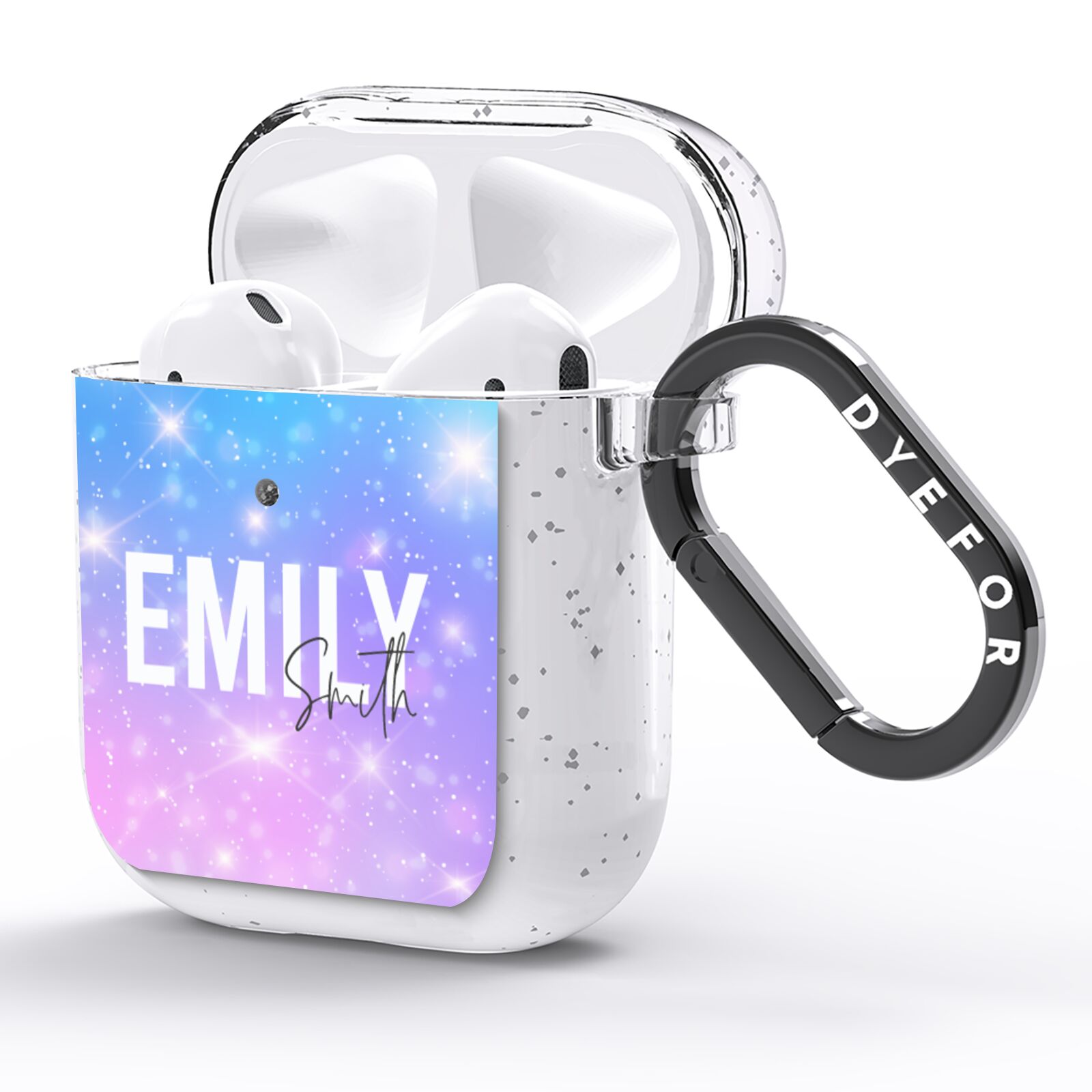Personalised Unicorn Marble Name AirPods Glitter Case Side Image