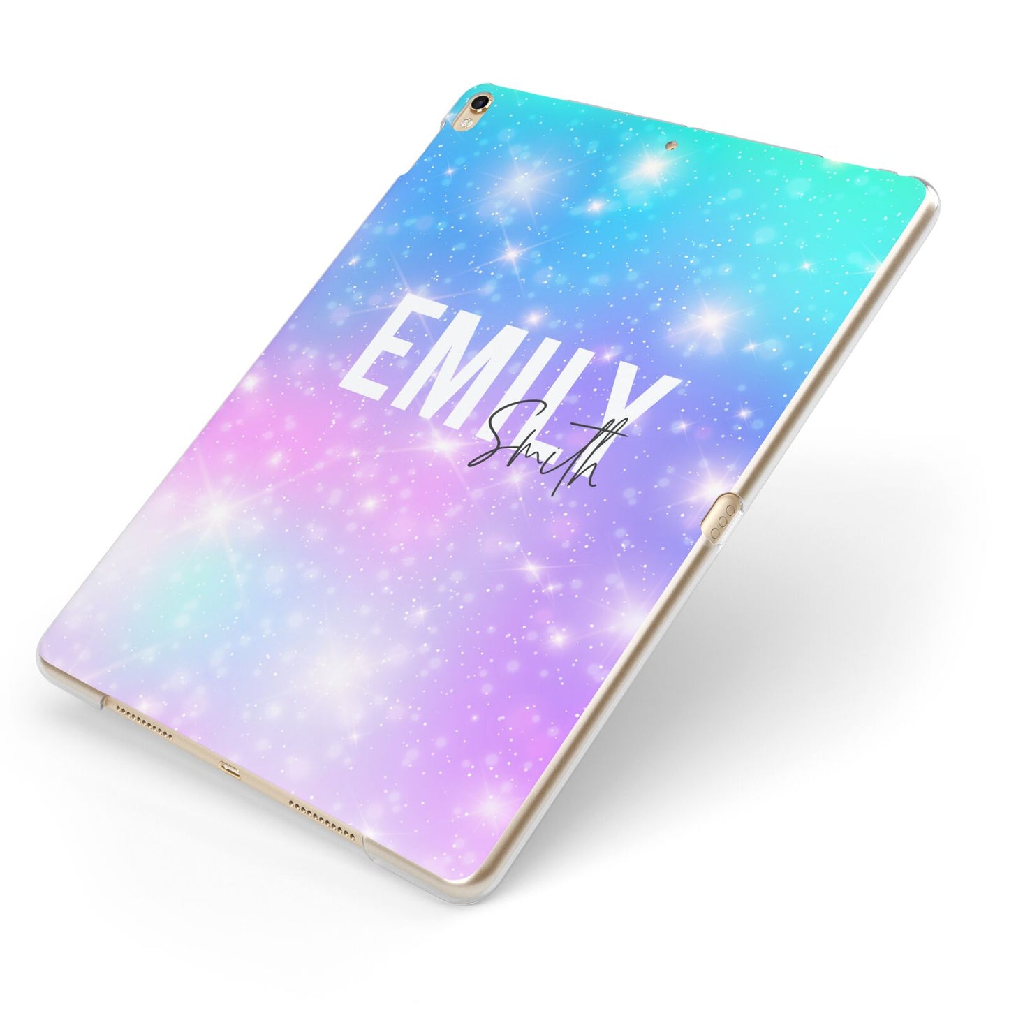 Personalised Unicorn Marble Name Apple iPad Case on Gold iPad Side View