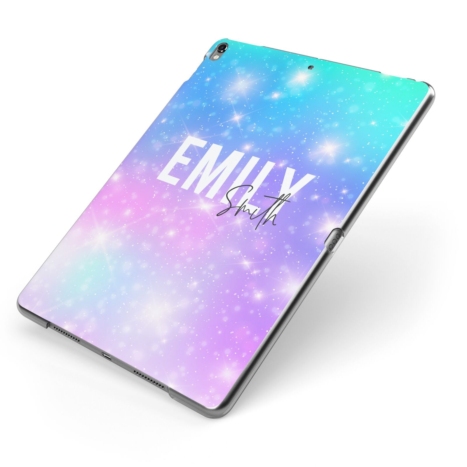 Personalised Unicorn Marble Name Apple iPad Case on Grey iPad Side View