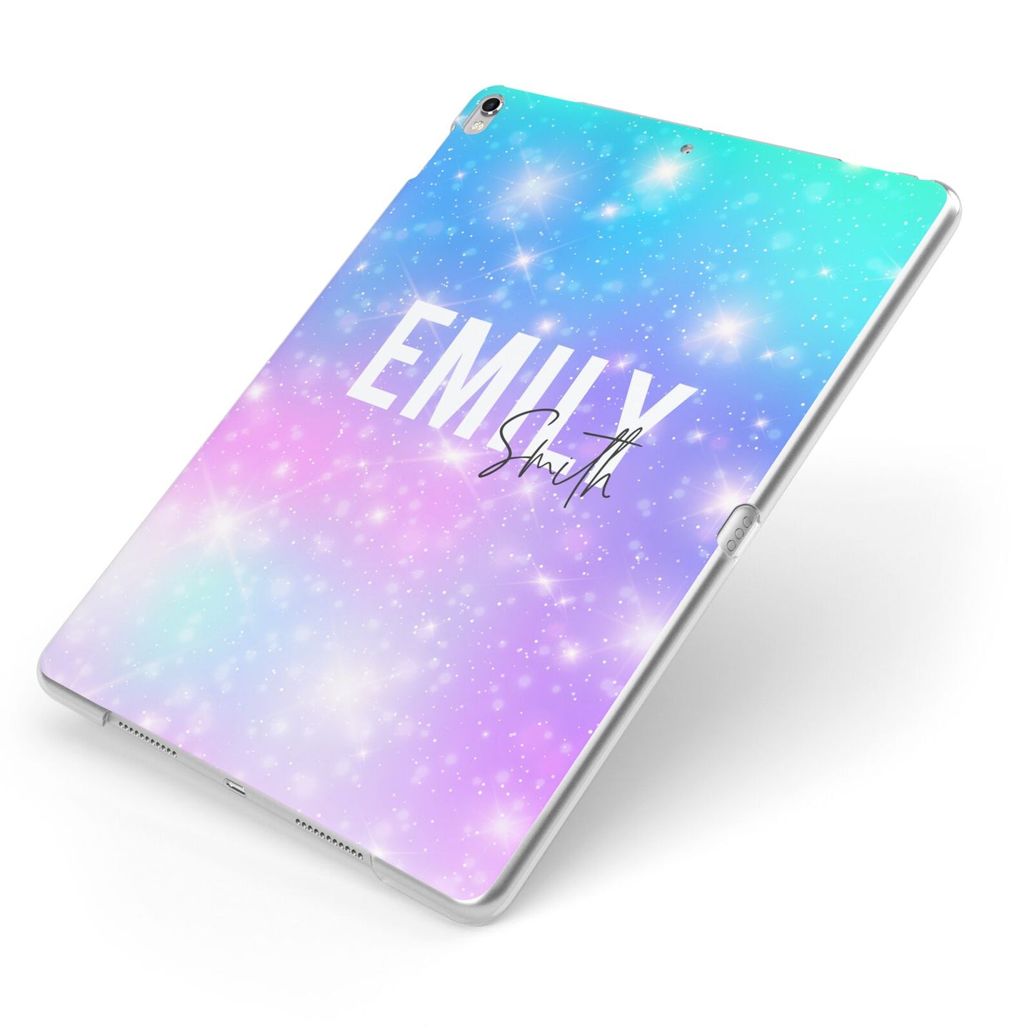 Personalised Unicorn Marble Name Apple iPad Case on Silver iPad Side View