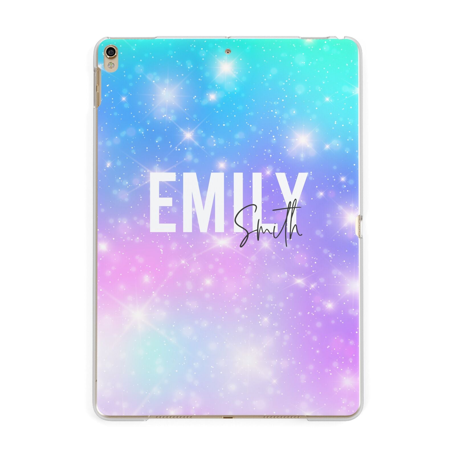 Personalised Unicorn Marble Name Apple iPad Gold Case