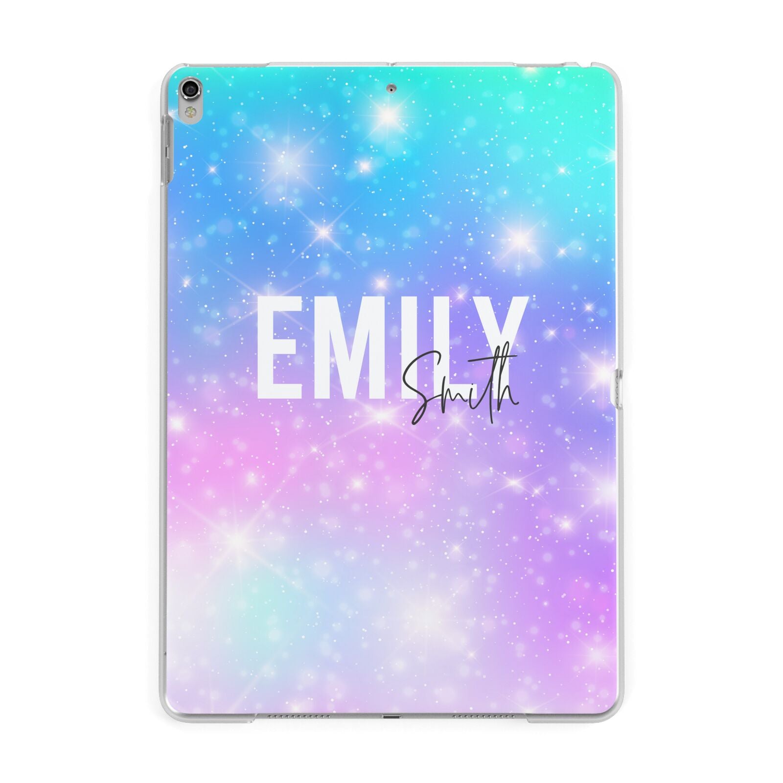 Personalised Unicorn Marble Name Apple iPad Silver Case