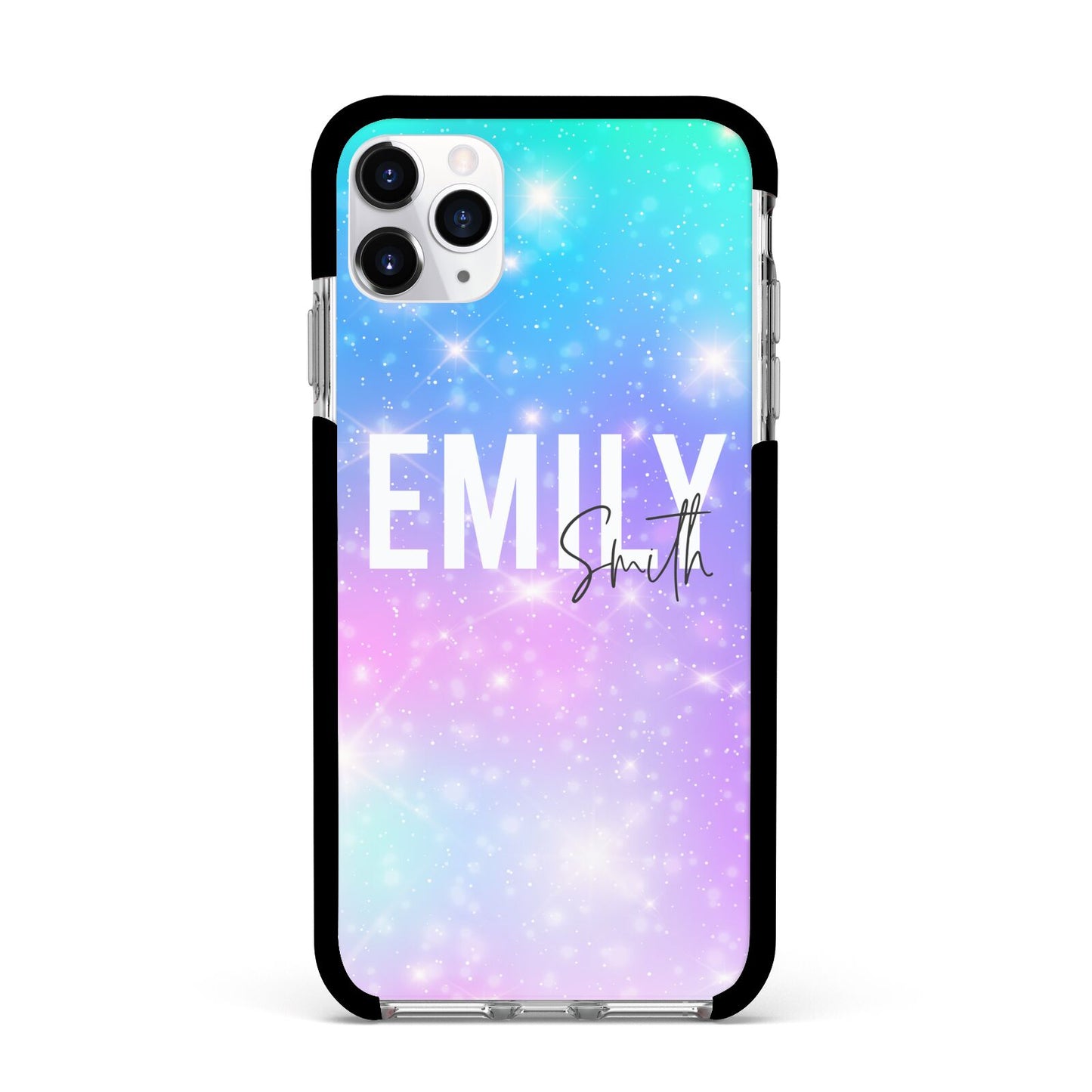 Personalised Unicorn Marble Name Apple iPhone 11 Pro Max in Silver with Black Impact Case