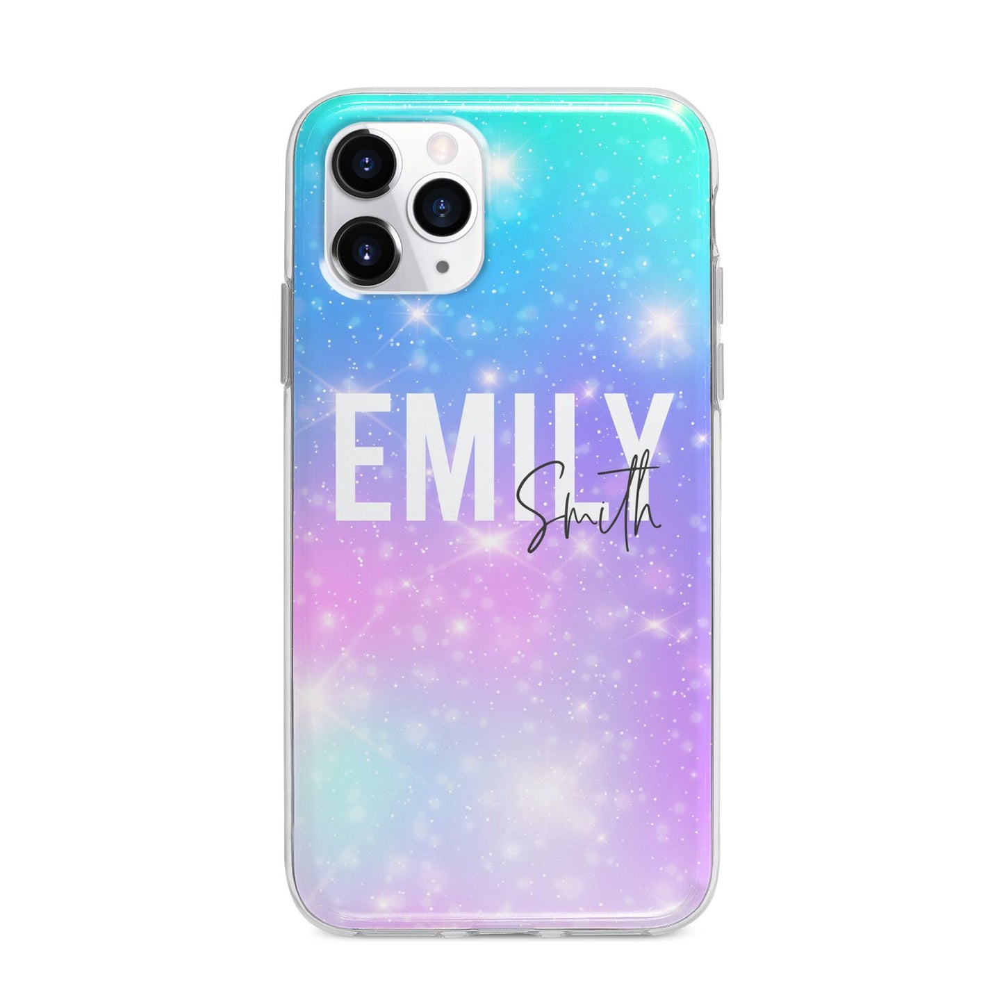 Personalised Unicorn Marble Name Apple iPhone 11 Pro Max in Silver with Bumper Case