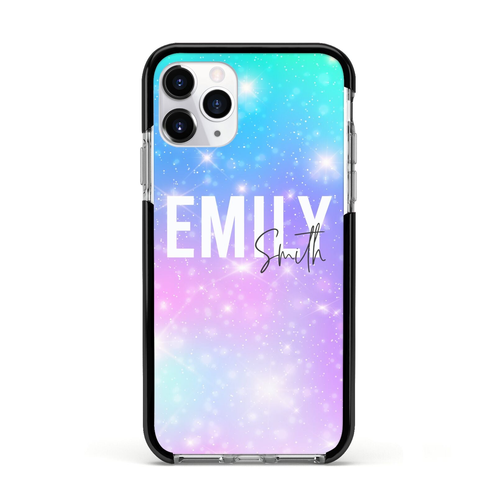 Personalised Unicorn Marble Name Apple iPhone 11 Pro in Silver with Black Impact Case