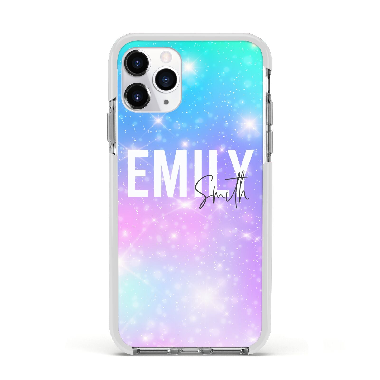 Personalised Unicorn Marble Name Apple iPhone 11 Pro in Silver with White Impact Case