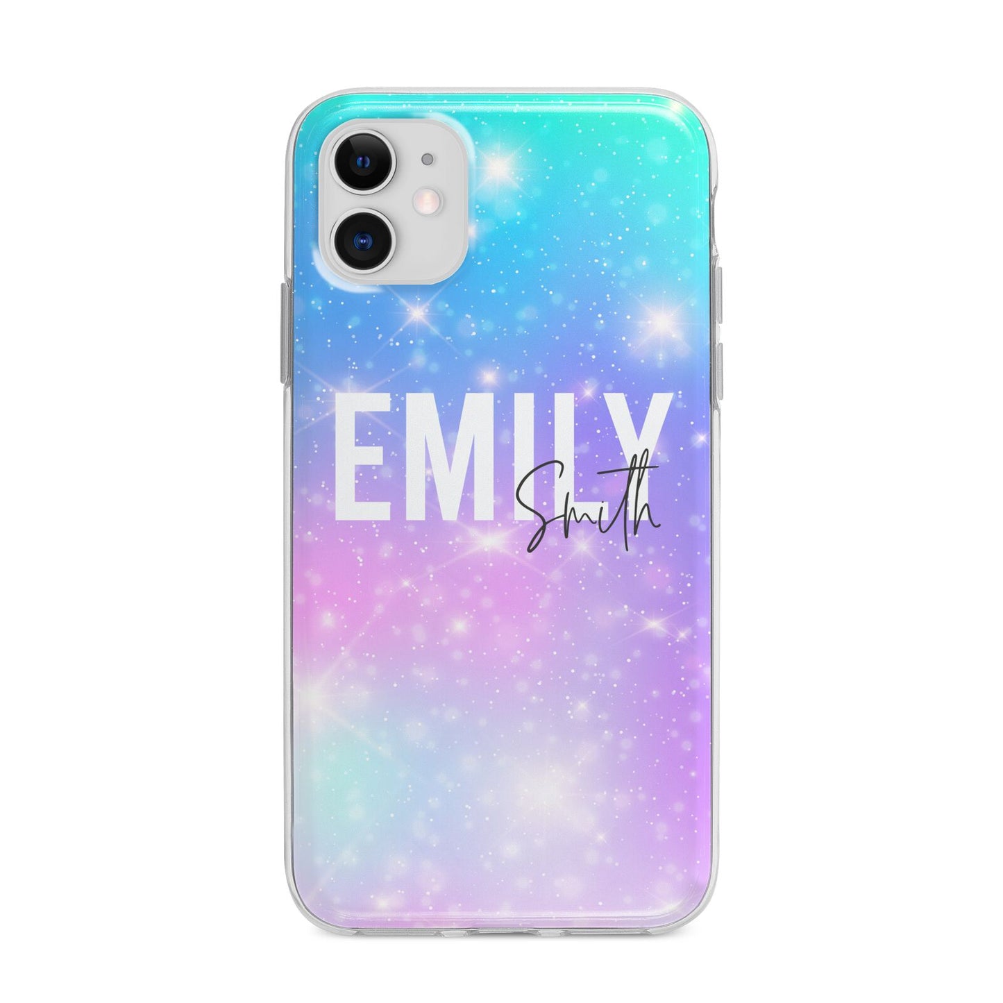Personalised Unicorn Marble Name Apple iPhone 11 in White with Bumper Case