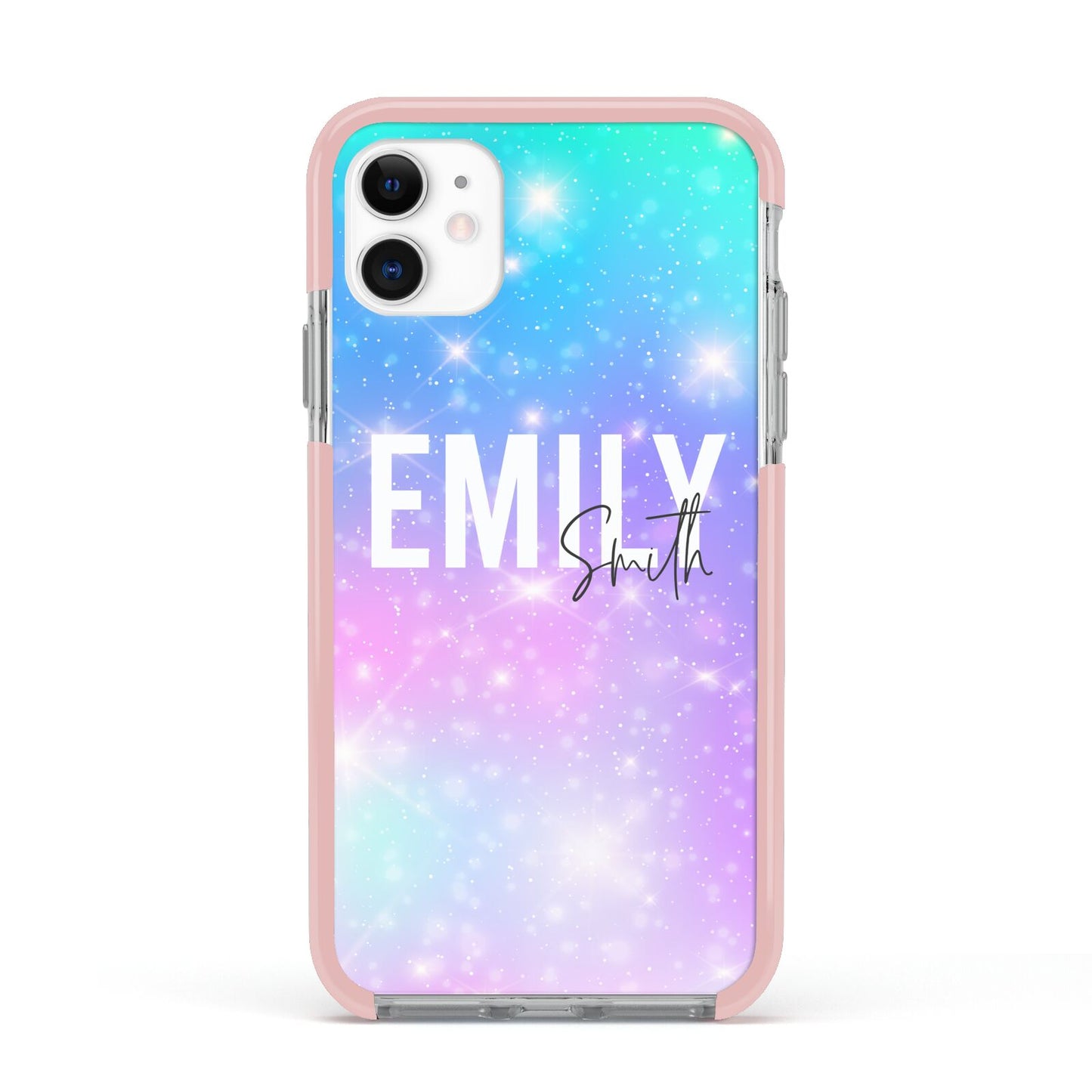 Personalised Unicorn Marble Name Apple iPhone 11 in White with Pink Impact Case