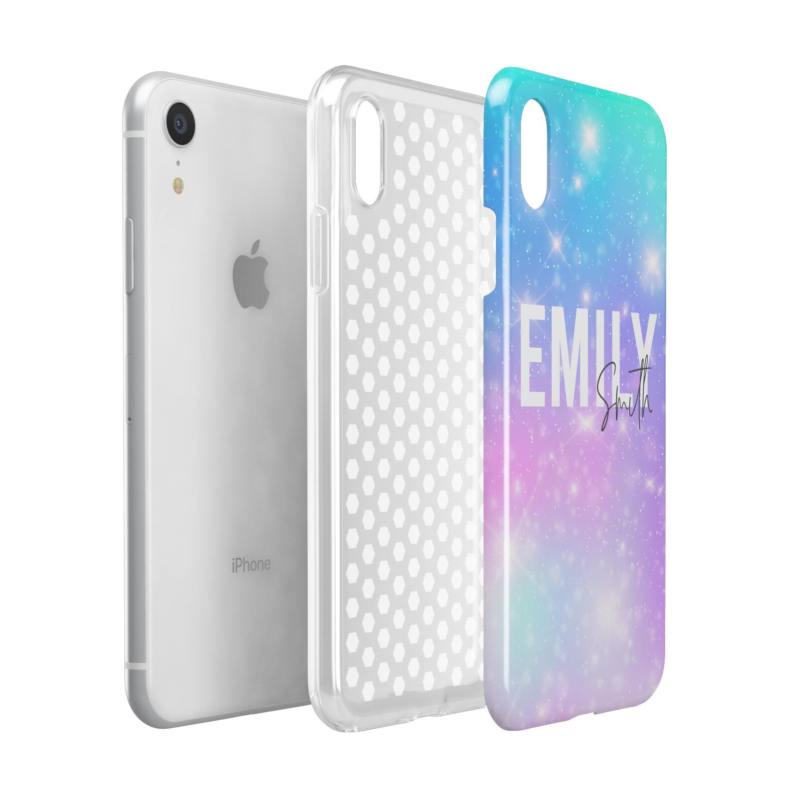 Personalised Unicorn Marble Name Apple iPhone XR White 3D Tough Case Expanded view