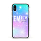 Personalised Unicorn Marble Name Apple iPhone Xs Impact Case Black Edge on Black Phone