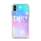 Personalised Unicorn Marble Name Apple iPhone Xs Impact Case Pink Edge on Gold Phone
