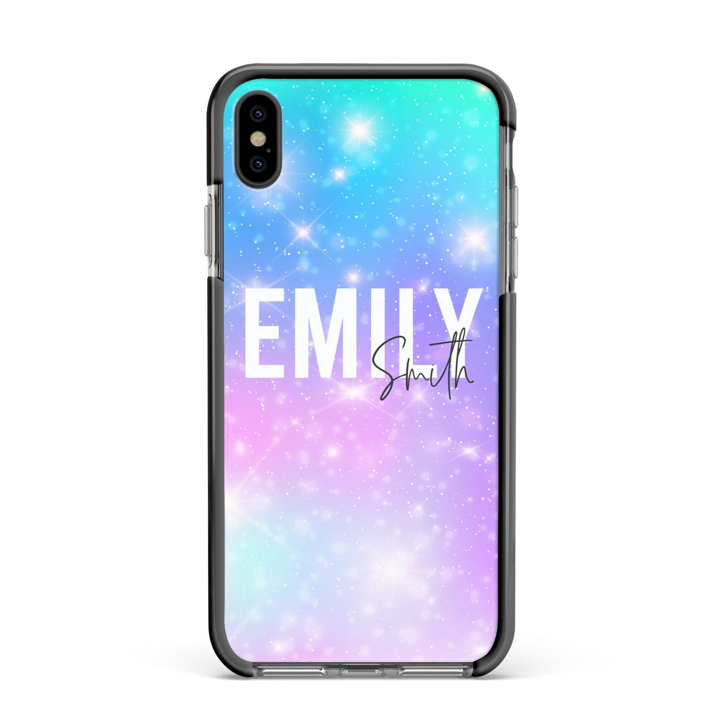 Personalised Unicorn Marble Name Apple iPhone Xs Max Impact Case Black Edge on Black Phone