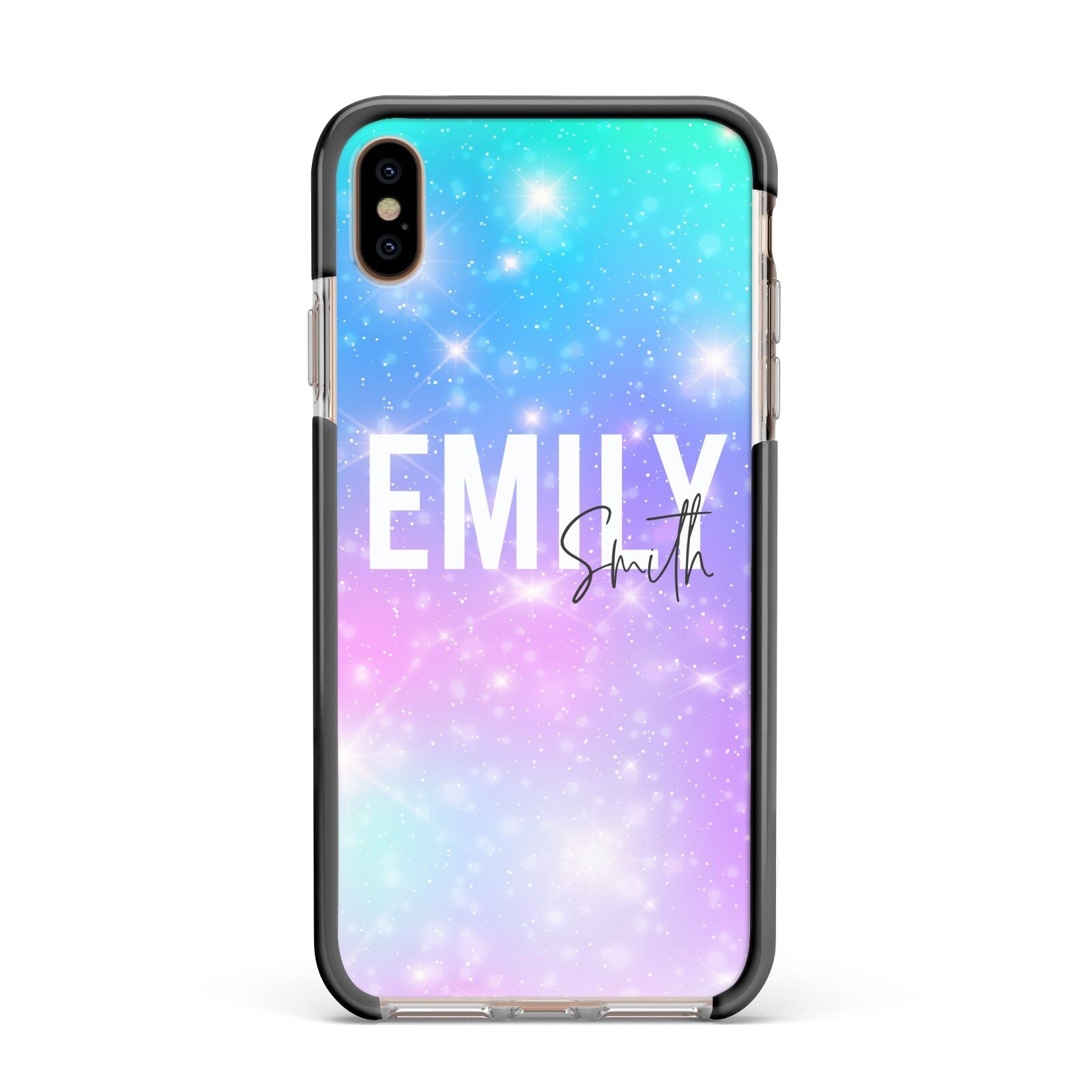 Personalised Unicorn Marble Name Apple iPhone Xs Max Impact Case Black Edge on Gold Phone