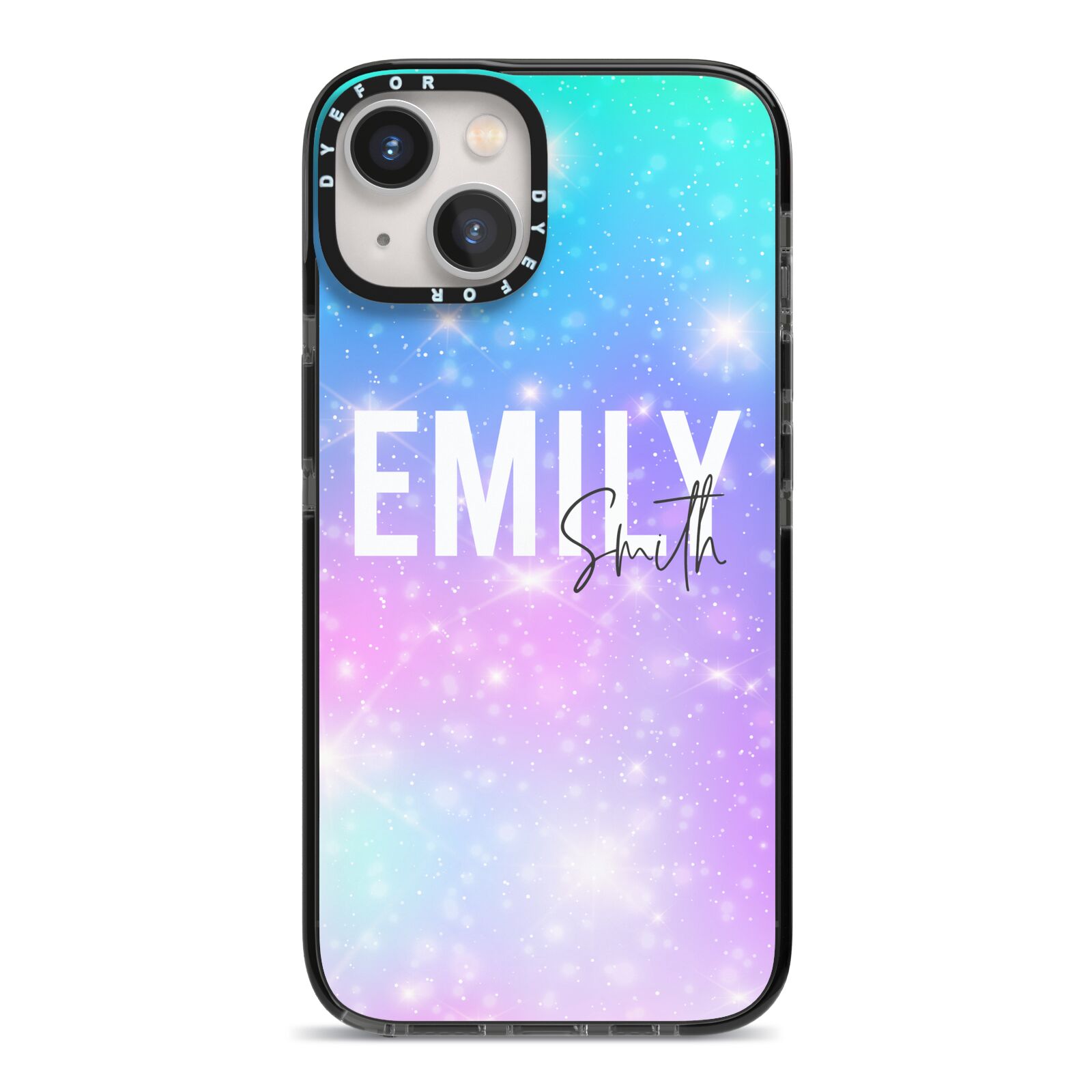 Personalised Unicorn Marble Name iPhone 13 Black Impact Case on Silver phone