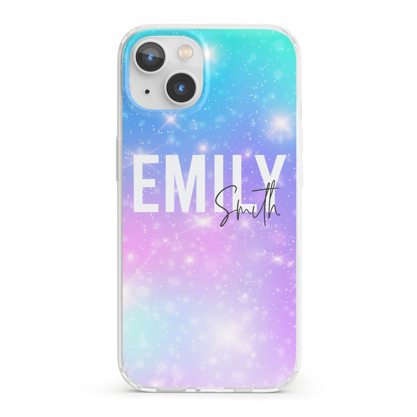 Personalised Unicorn Marble Name iPhone 13 Clear Bumper Case