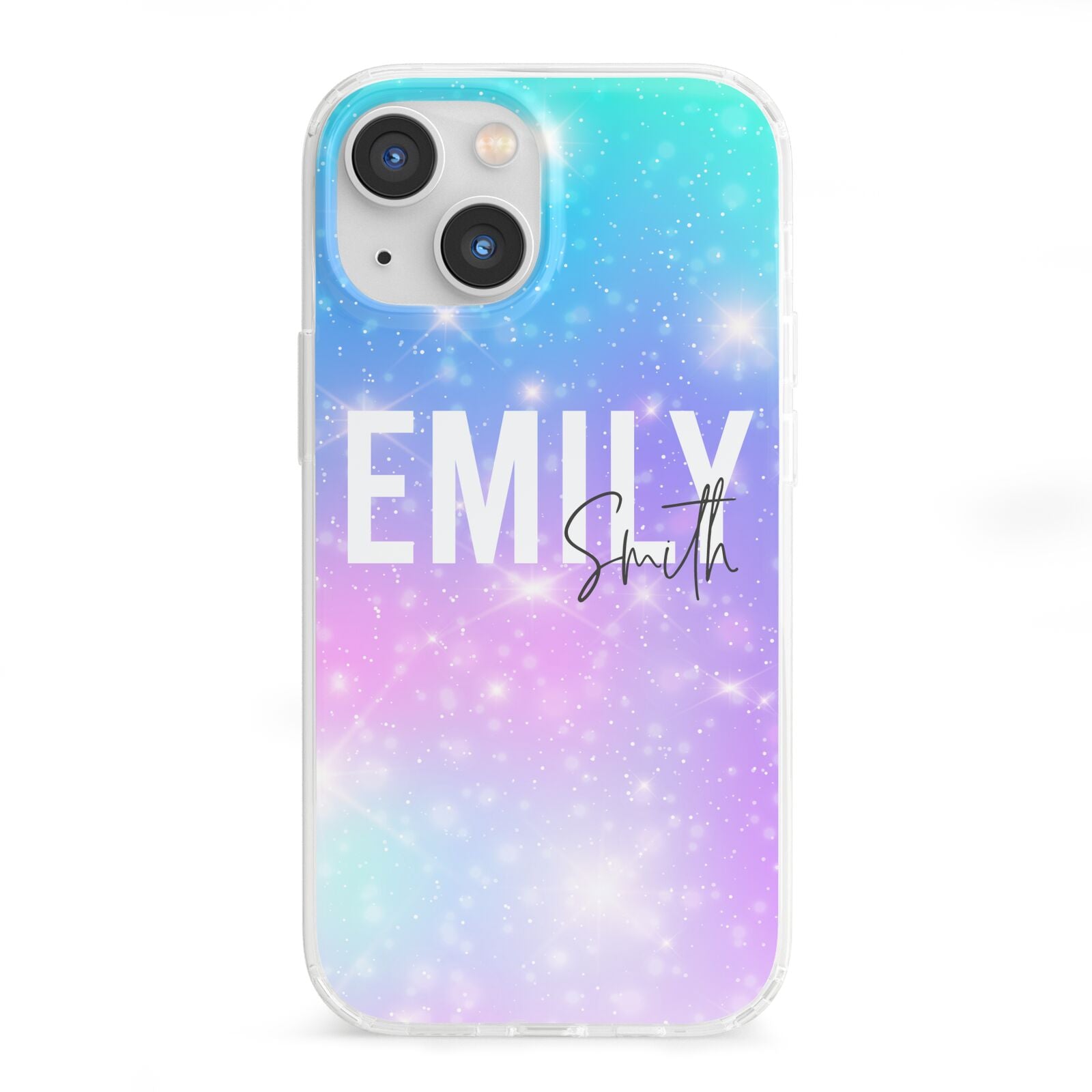 Personalised Unicorn Marble Name iPhone 13 Mini Clear Bumper Case