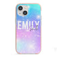 Personalised Unicorn Marble Name iPhone 13 Mini TPU Impact Case with Pink Edges