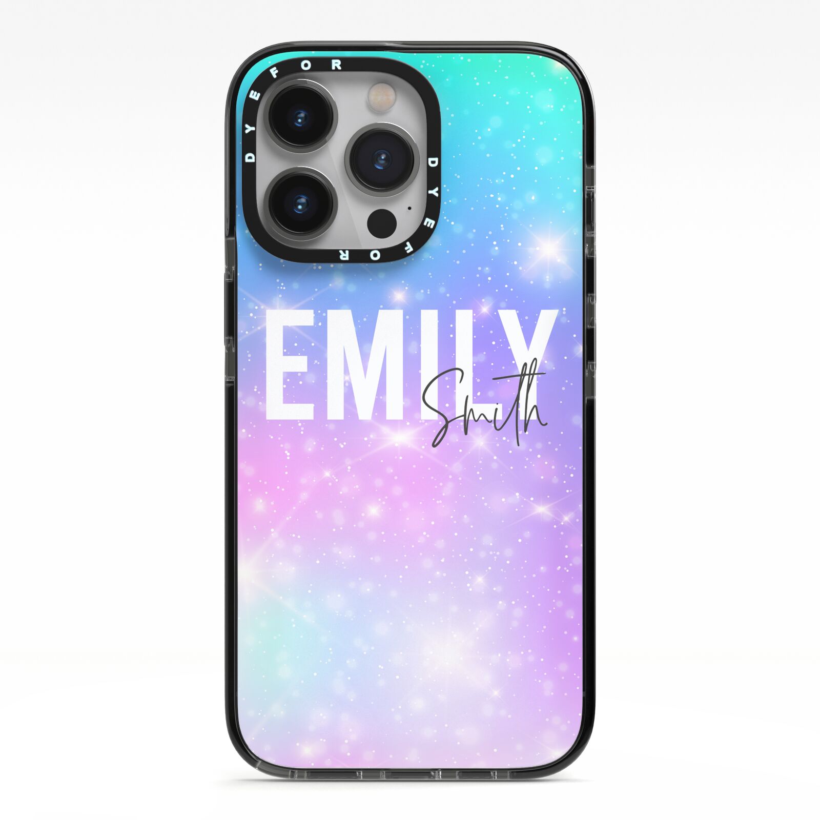Personalised Unicorn Marble Name iPhone 13 Pro Black Impact Case on Silver phone