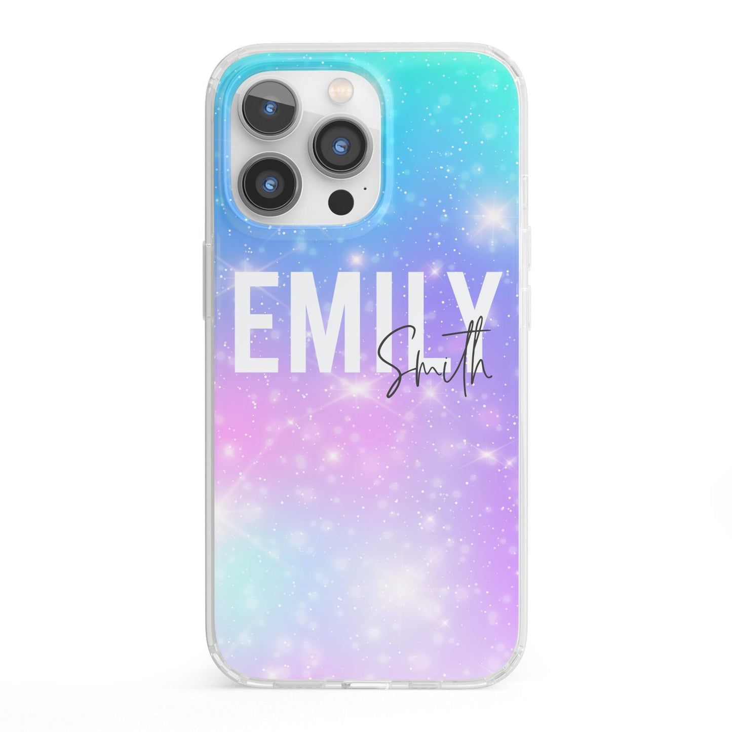 Personalised Unicorn Marble Name iPhone 13 Pro Clear Bumper Case