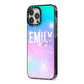 Personalised Unicorn Marble Name iPhone 13 Pro Max Black Impact Case Side Angle on Silver phone