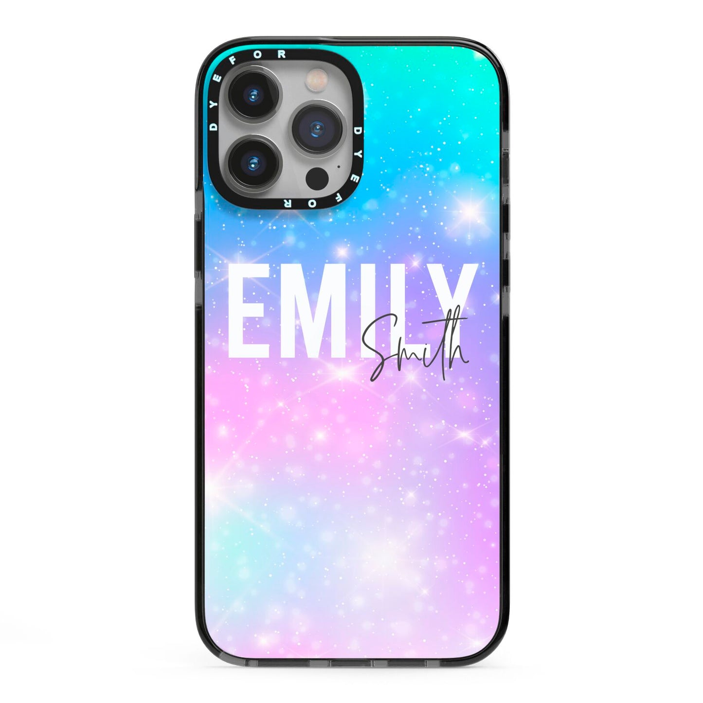 Personalised Unicorn Marble Name iPhone 13 Pro Max Black Impact Case on Silver phone
