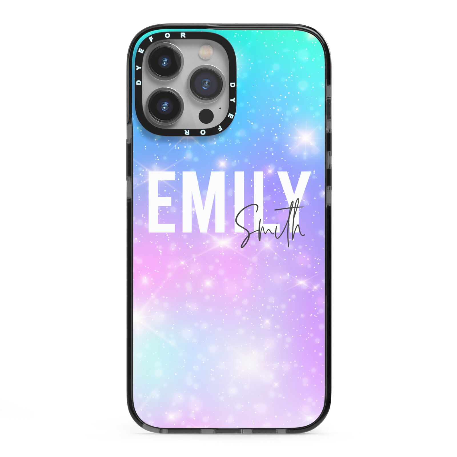 Personalised Unicorn Marble Name iPhone 13 Pro Max Black Impact Case on Silver phone