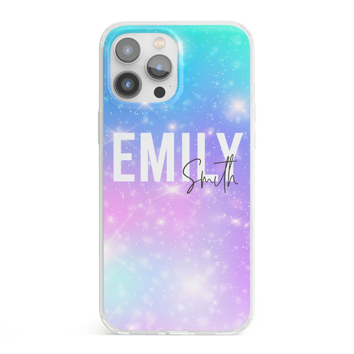 Personalised Unicorn Marble Name iPhone 13 Pro Max Clear Bumper Case