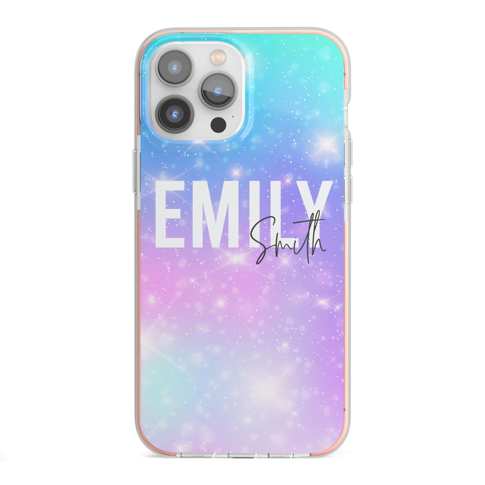 Personalised Unicorn Marble Name iPhone 13 Pro Max TPU Impact Case with Pink Edges