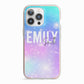 Personalised Unicorn Marble Name iPhone 13 Pro TPU Impact Case with Pink Edges