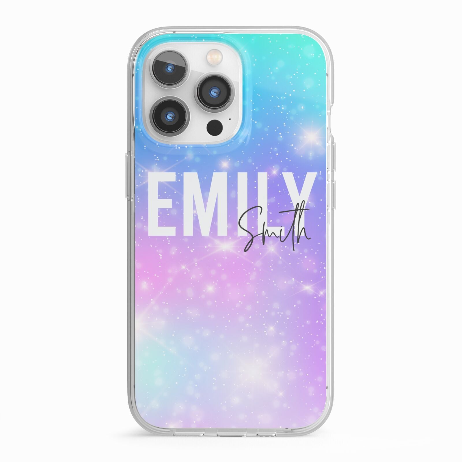 Personalised Unicorn Marble Name iPhone 13 Pro TPU Impact Case with White Edges